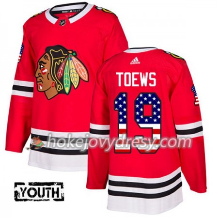 Dětské Hokejový Dres Chicago Blackhawks Jonathan Toews 19 2017-2018 USA Flag Fashion Černá Adidas Authentic